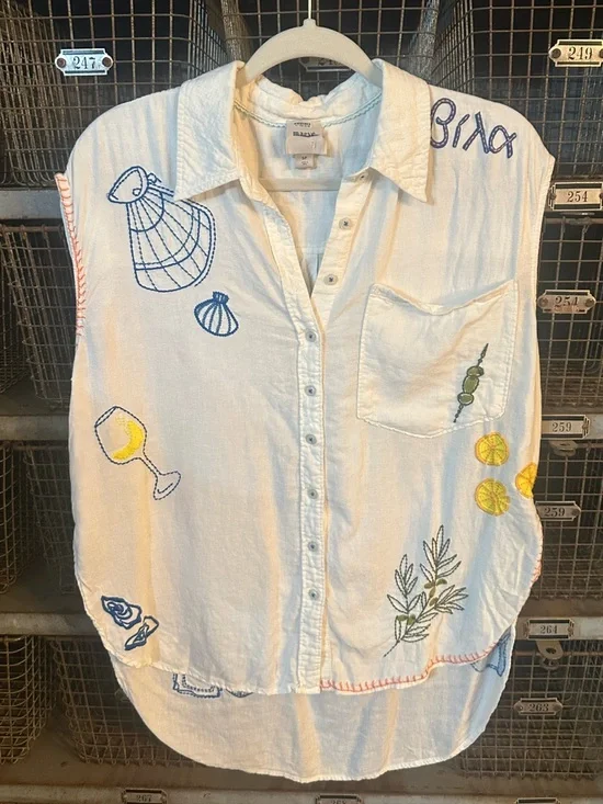 Anthropologie White Embroidered Sleeveless Button-Up Top 38258 - Picture 14 of 15